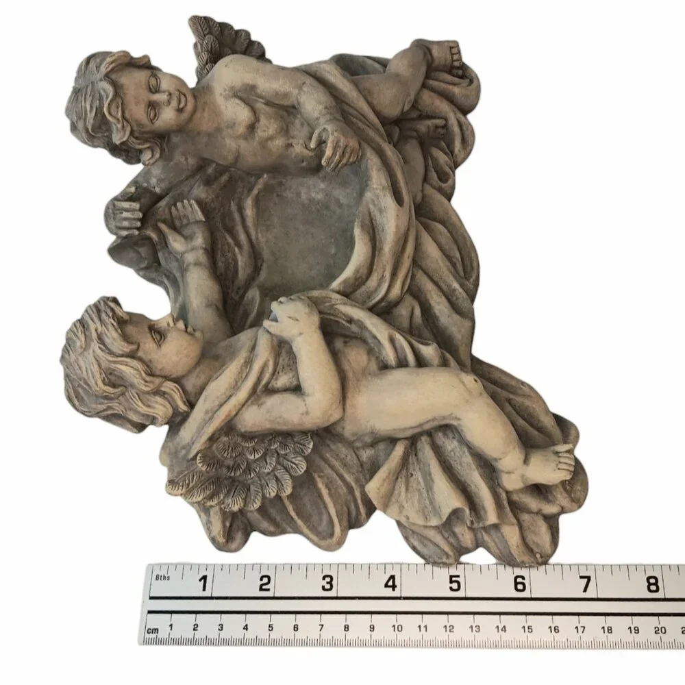 Victorian Winged Cherubs Wall Pocket Resin Garden Art Ornament Faux Concrete
